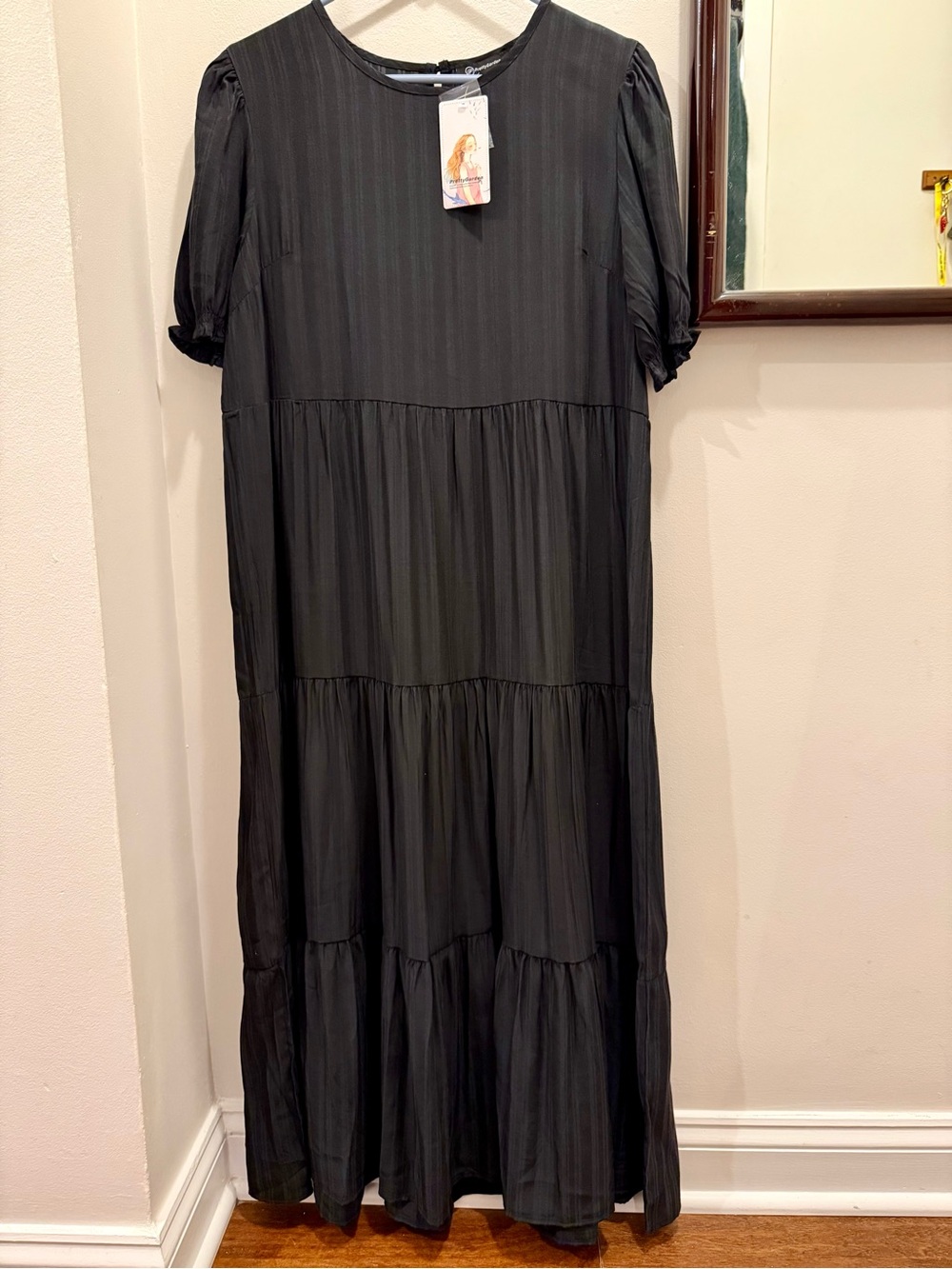 NWT PrettyGarden Black Tiered Maxi Dress Puff Sleeve Size Large - Picture 3 of 8